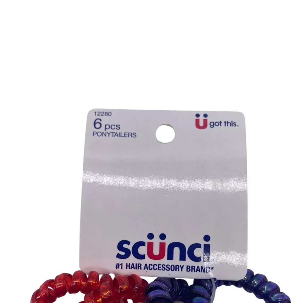 Scunci U Got This Hair‎ Coils Ponytailers Red White & Blue Spiral Design 12280